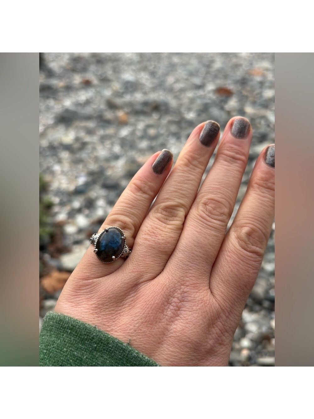 Blue Flash Labradorite Ring • Platinum-Plated • Genuine Topaz • Size 7 (Karis) - Picture 4 of 14